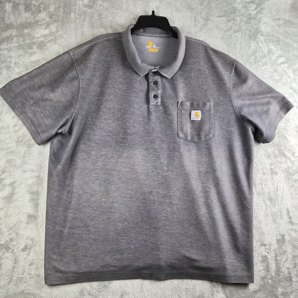 Carhartt Polo Shirt Mens 3XL Gray Original Fit Short Sleeve Casual Workwear Logo